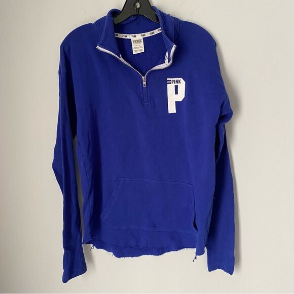 Pink Women’s Henley Pull Over 1/4 Zipper Blue Sweatshirt Top - Picture 1 of 5